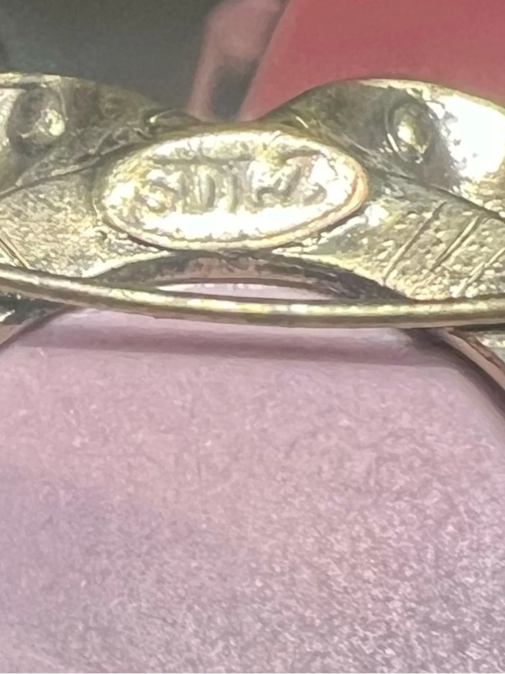 Vintage SDLZ Signed Cameo Clamper Cuff Bracelet Purple AB Rhinestone Victorian
